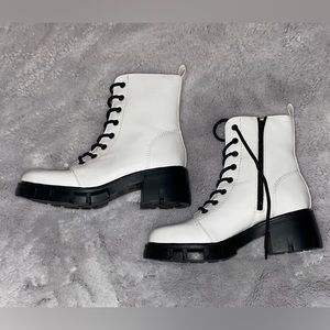 MIA Mila White And Black Chunky Platform Combat Boots